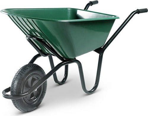 Bristol Tool Company 1894 Super Mucker Heavy-Duty Wheelbarrow Green With 150kg/120l Capacity, Strong Deep Plastic Pan, Twin Handles, Solid Wheel