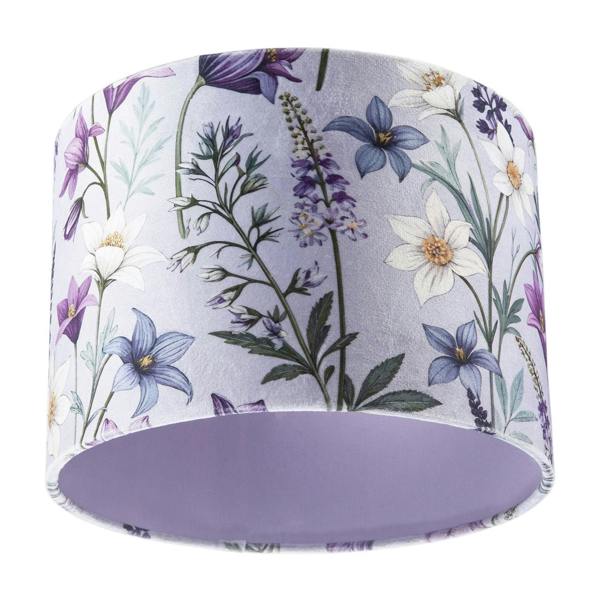 Vivid and Chic Lavender Velvet Lamp Shade with Blue and White Flowers Image 5