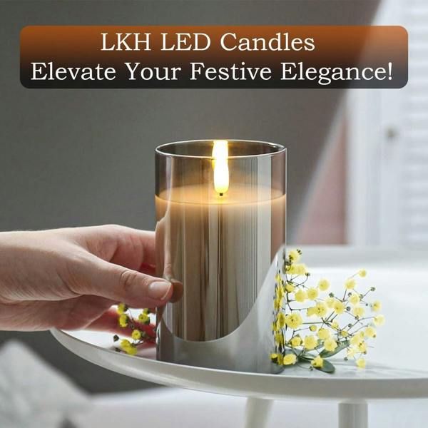 LKH HOME COLLECTION Flickering Glass LED Candles Pack of 3 - Warm White Light Battery Operated Candles with Remote Control