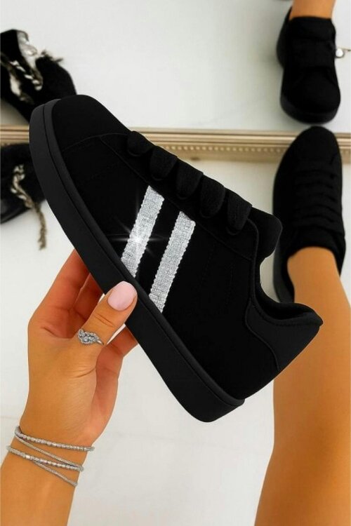 Love Lemonade Crystal Stripe Trainers Exclusive Edition All Black