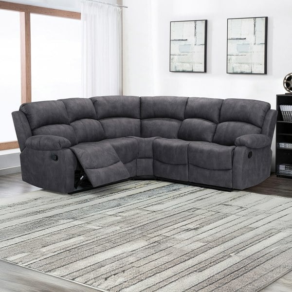 Furnishings For Less Alaska Full Fabric Reclining 5 Seater Corner Sofa - Grey