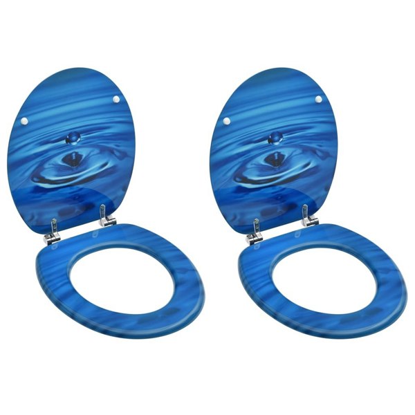 Berkfield WC Toilet Seats with Lid 2 pcs MDF Blue Water Drop Design