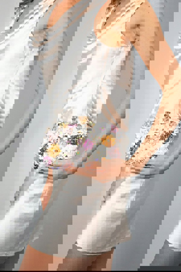 SVNX Floral Applique Clutch Bag in Cream