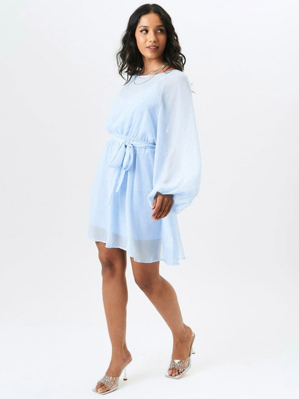 Gini London Blue Long Sleeve Chiffon Foil Mini Dress