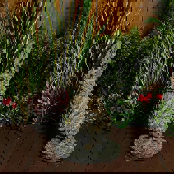 Oak Hare Statue Rustic Stone Cast Garden Ornament