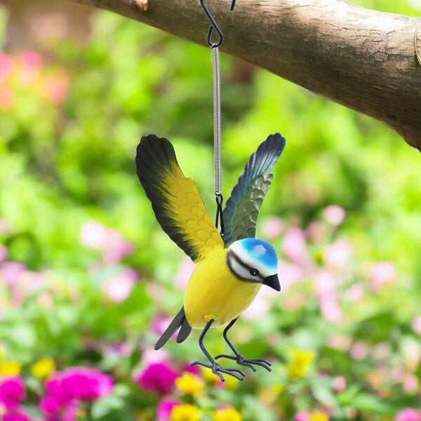 EDH Door Hardware Small Metal Hanging Blue Tit(14cm x 10cm x 10cm)– Handcrafted Weather-Resistant Bird Ornament –Decorative Hanging Robin