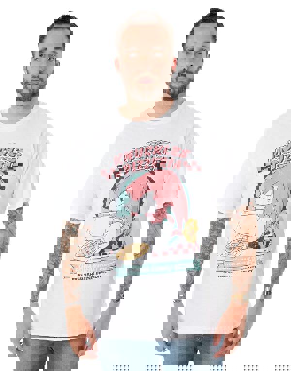 Sonic the Hedgehog Mens White Knuckles Pizza Short Sleeved T-Shirt