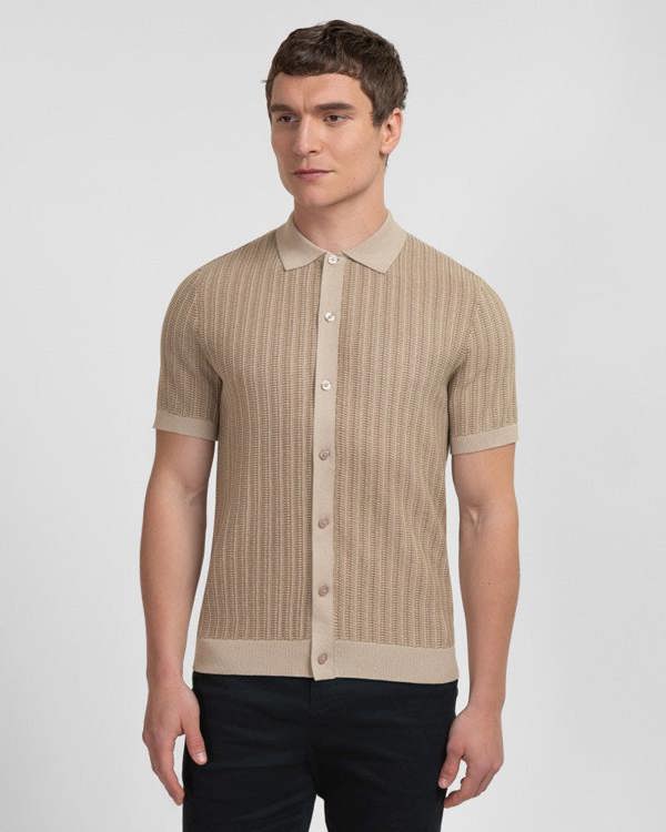 Steel & Jelly Heston - Stripe Textured Knitted Short Sleeve Shirt