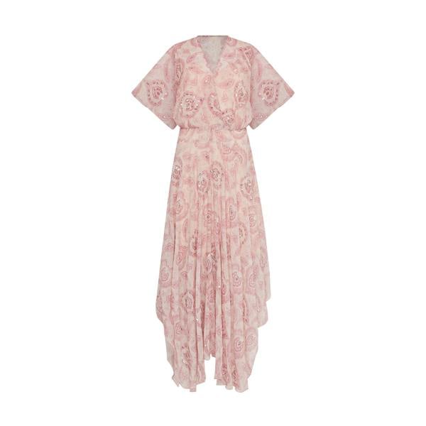 Rose & Nancy Mali Pink Print Beaded Maxi Dress