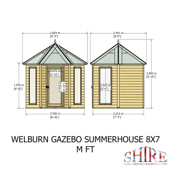 Shire Welburn Hexagonal Gazebo Summerhouse 8x7  12mm Cladding