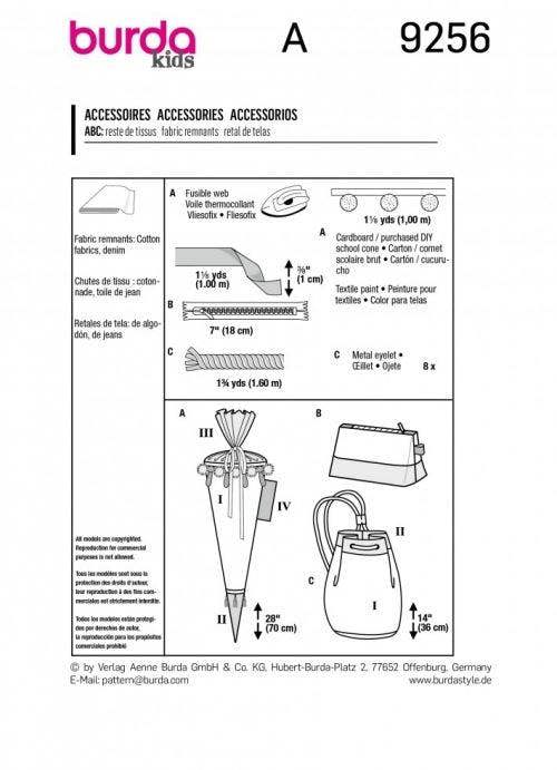 Burda Sewing Pattern 9256 Accessories and Bags For Kids, One Size - Easy