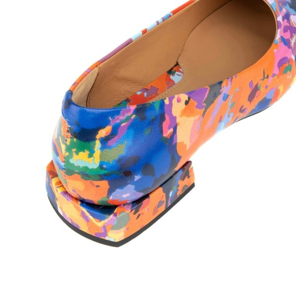 Embassy London Ballerina - Summer Colours - Women's low heel square toe leather pump in bright print