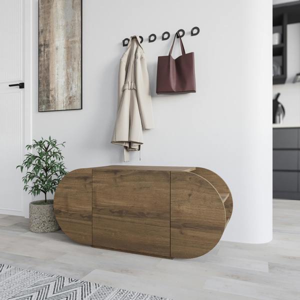 Decortie Modern Pozy Shoe Bench Storage 110(W)cm Oval Shape 3-Door Minimal Organiser for Office, Hallway