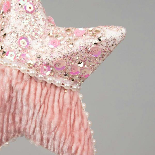 12cm Baby Pink Glitter Star Christmas Hanging Decorations, 3 Piece Festive Tree Ornaments image 4