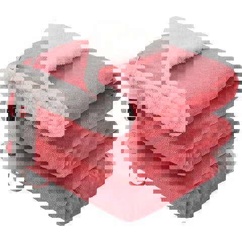 GlamHaus Heated Throw Electric Blanket 6 Heat and 3 Timer Auto Shut Off - Digital Control - Machine Washable - Dark Pink