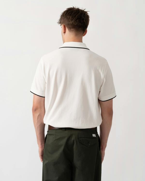 Belstaff Mens Tipped Polo Shirt - White | CHO | Designer Mens Short Sleeve Polo Shirts