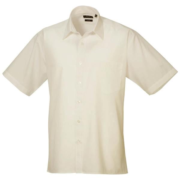 Premier Mens Short Sleeve Formal Poplin Plain Work Shirt - Natural