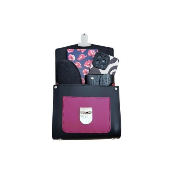 Zatchels Handmade Leather Two Tone Sugarcube Handbag Black - Magenta