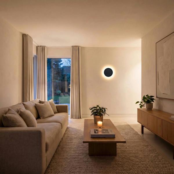 Modern Circular Halo LED Wall Lighting Fitting in Matte Sand Black Image 6