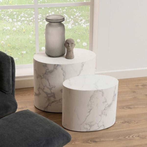 Furniture To Go Mice Oval Coffee Table in White Set of 2