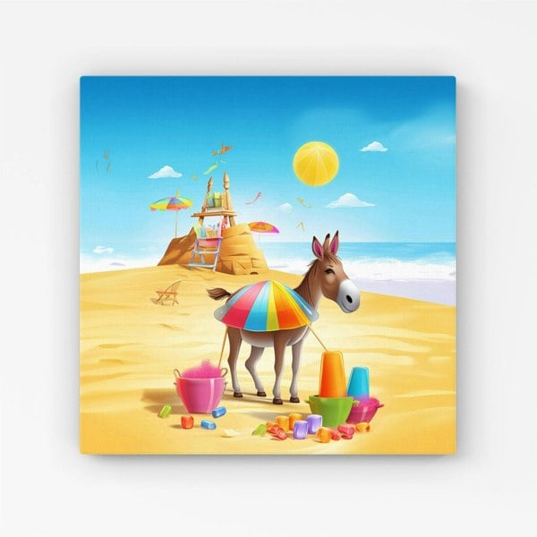 Warren Reed Donkey On A Beach Holiday Canvas