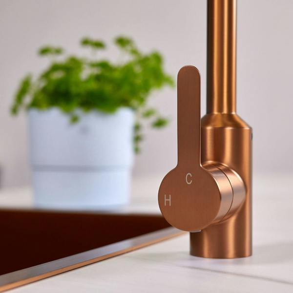 Flode Bryne | Single Lever Kitchen Sink Mixer Tap with Swivel Spout | Brushed Copper Finish