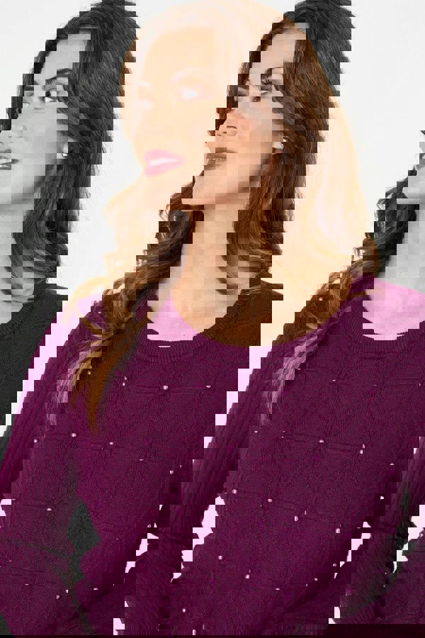 Purple | Pearl Embellished Texture Jumper
