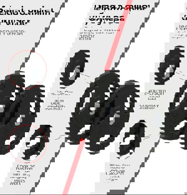 Black rubber Olympic tri-grip weight plates, 20kg each, featuring a durable design with 2-inch barbell compatibility and easy grip holes