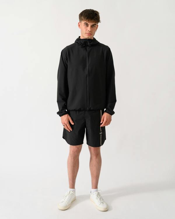 full length shot of model wearing a BOSS Green CommuterPro Mens Jacket in Black 001