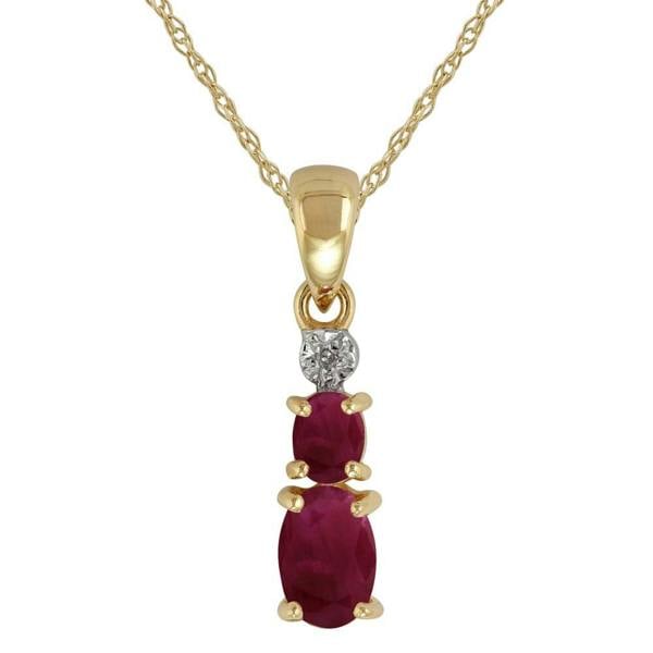 Classic Oval Ruby & Diamond Pendant in 9ct Yellow Gold - Gemondo