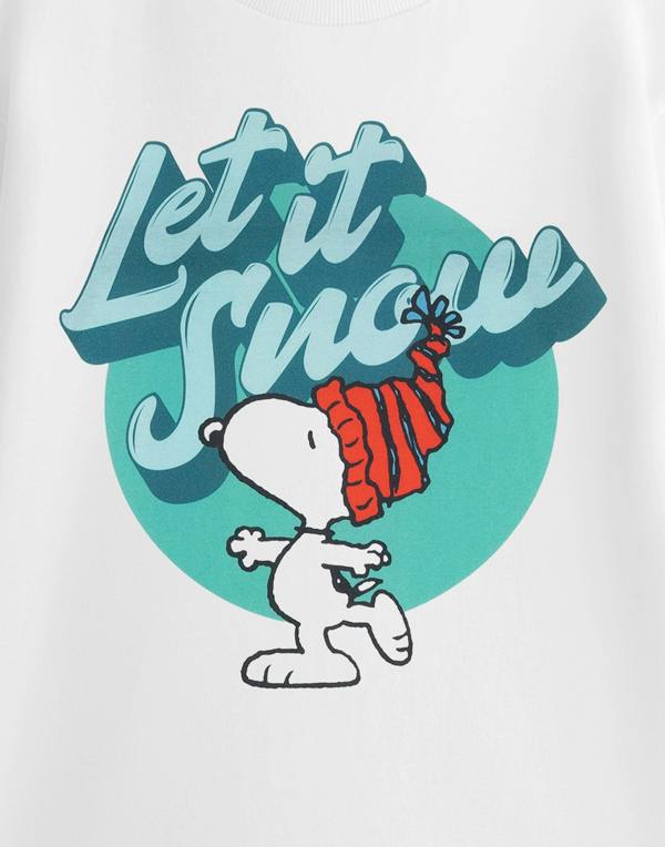 Peanuts Snoopy Unisex White Let It Snow Short Sleeved T-Shirt