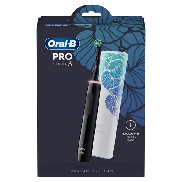 Oral-B Pro 3 3500 Black Electric Toothbrush with Floral Art Travel Case