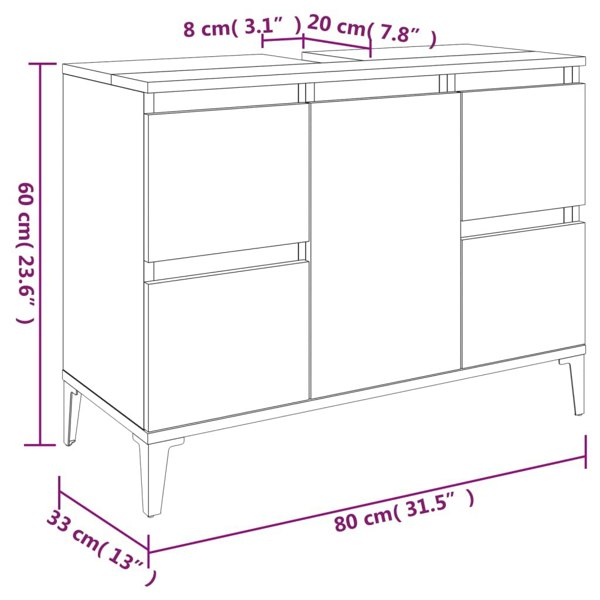 Berkfield Sink Cabinet Grey Sonoma 80x33x60 cm Engineered Wood