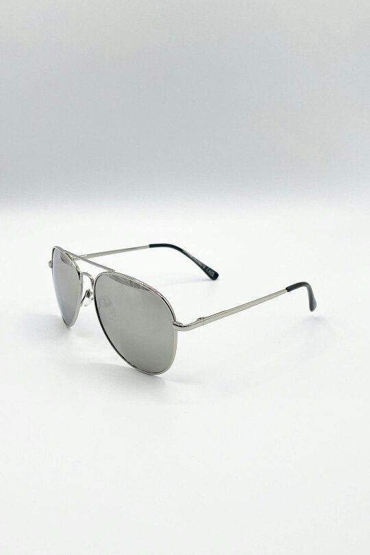 SVNX Aviator Sunglasses Silver Frame With Silver Mirrored Lenses
