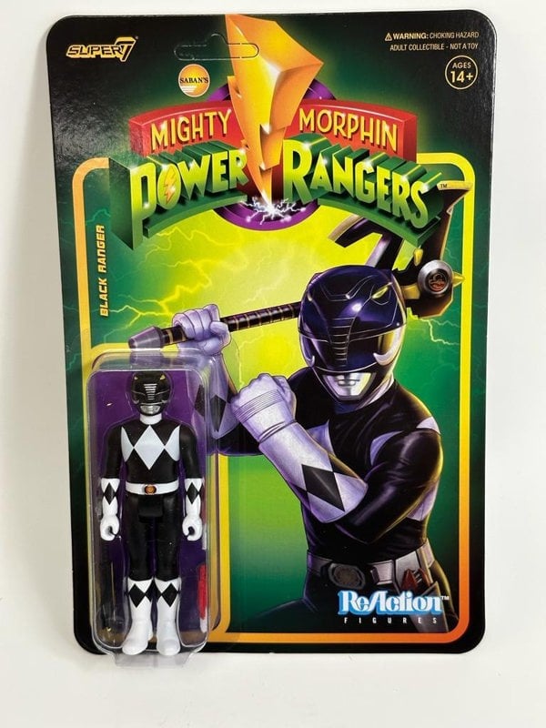 Re Action Figure Super 7 Black Ranger Mighty Morphin Power Rangers 3.75 Inch Re Action Super7