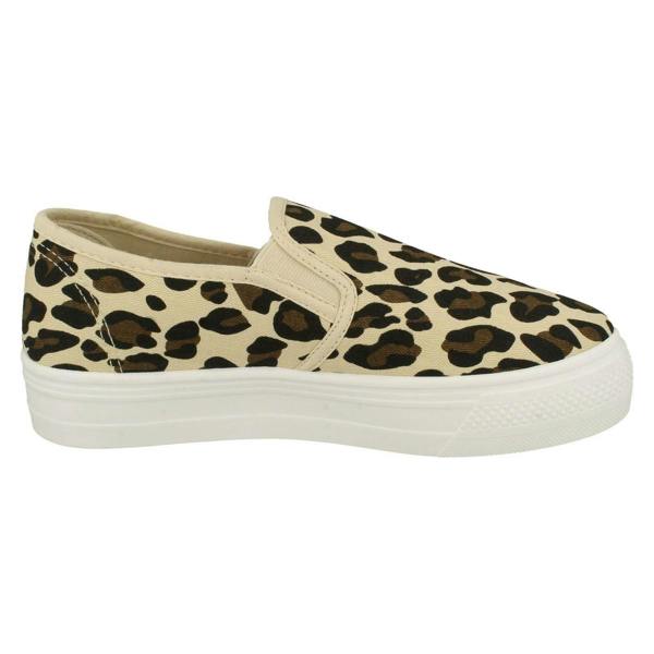 Spot On Ladies Spot On Platform Animal Print Canvas Pumps F80523