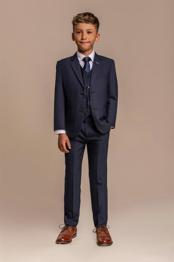 Boys Seeba Navy Three Piece Suit Front