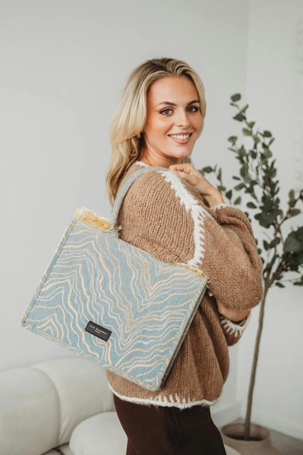 Elie Beaumont Fabric Tote - Velvet Lt Grey Gold