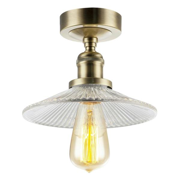 Vintage Design Antique Brass Ceiling Light with Fluted Clear Glass Image 3