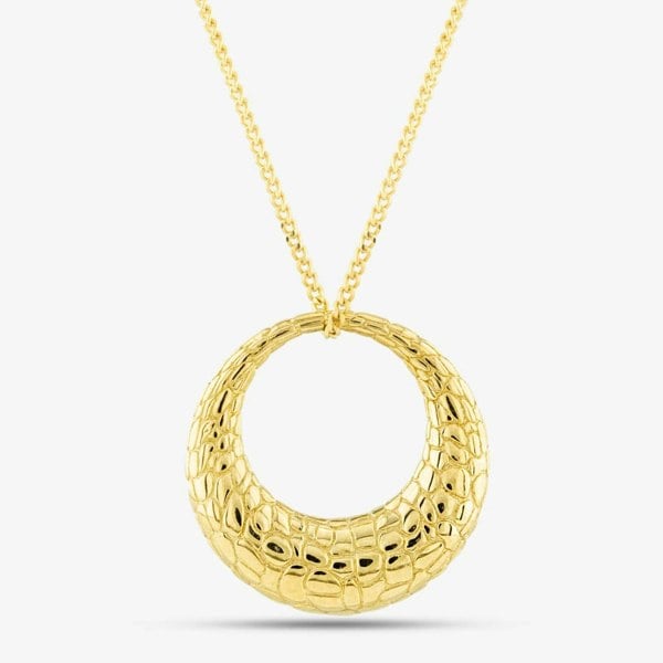 T. H. Baker 9ct Yellow Gold Snake Skin Textured Open Circle Necklace GP2292 GN184