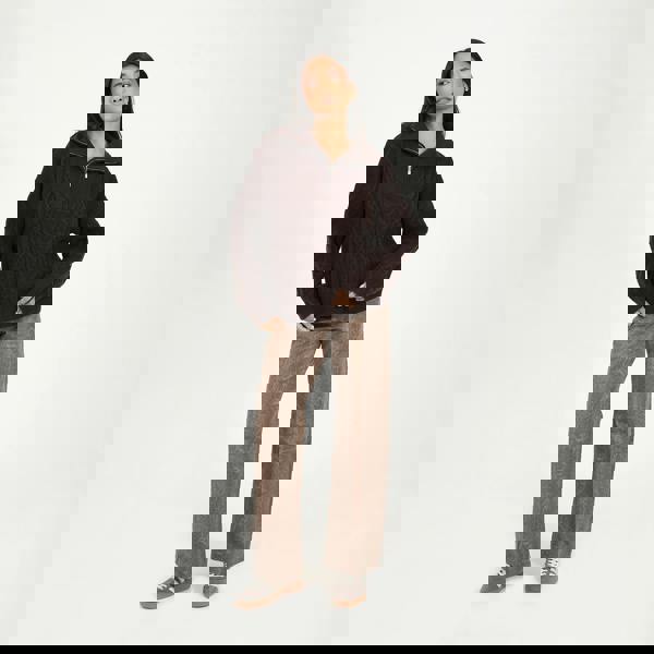 Brave Soul Brown Quarter Zip Cable Knit Jumper - Brown Image 3