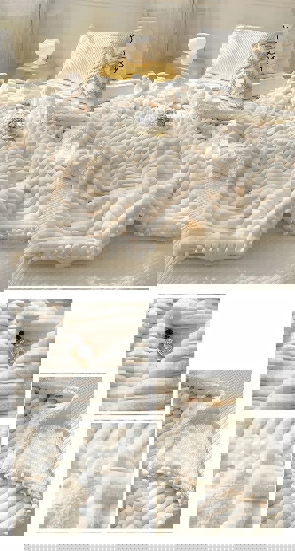 goodgoodhome Anycozy Blanket Cream White Tuscan Faux Rabbit Fur Autumn Winter Warm Wool Weighted Blanket Soft Cozy Warmth Sofa Blankets 120x150cm