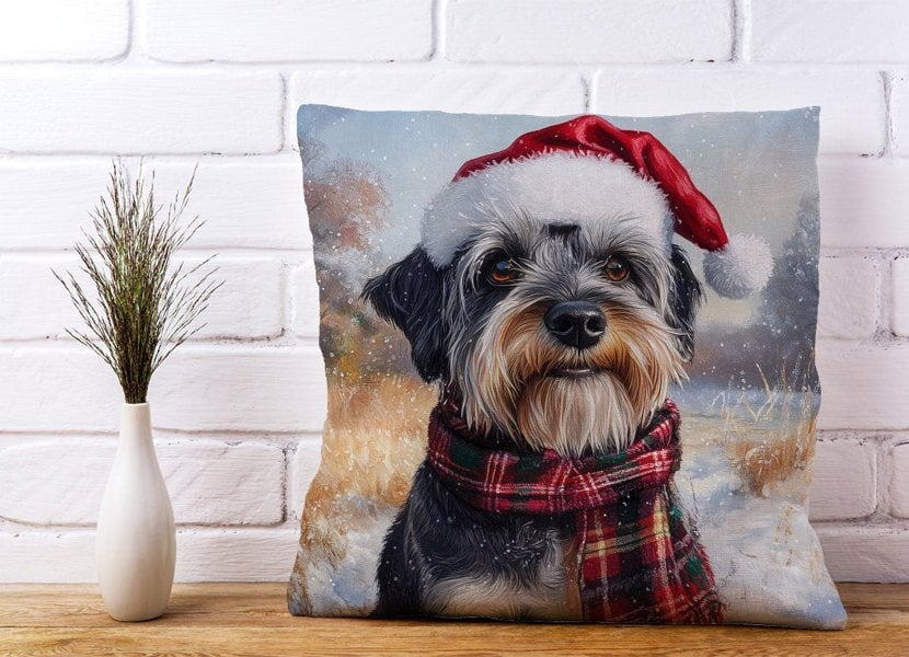 Warren Reed Christmas Schnauzer Cushion