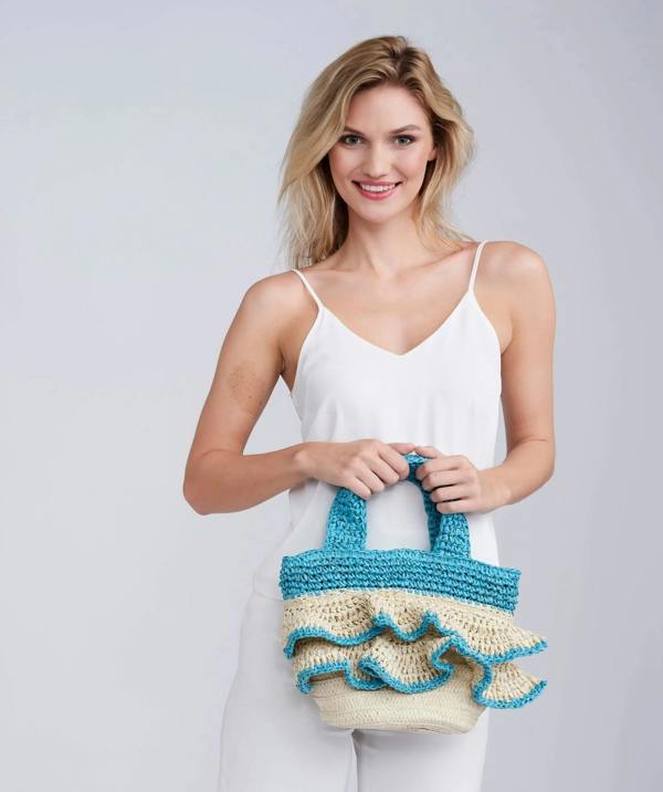 Pia Rossini Saffira - Straw Crossbody Bag - Pale Turquoise