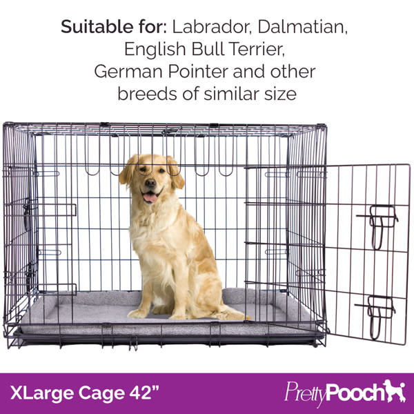 Pretty Pooch Dog Crate XL Cage Puppy Cat Pet Training Tray and Bed With Two Gloves