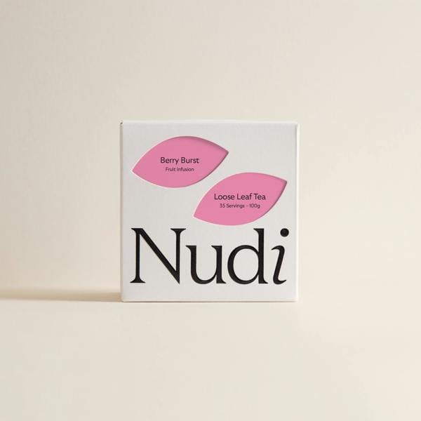 Berry burst luxury tea in bright pink and magenta label colours.