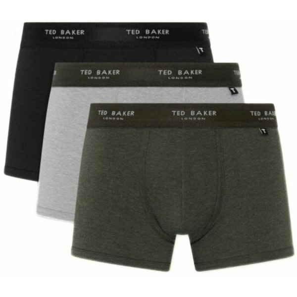 Ted Baker 3-Pack Coloured Boxer Trunks, Black/Grey/Green