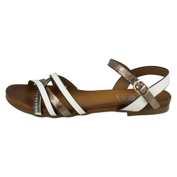 Down to Earth Ladies Down To Earth Flat X Strap Beaded Vamp Sandals