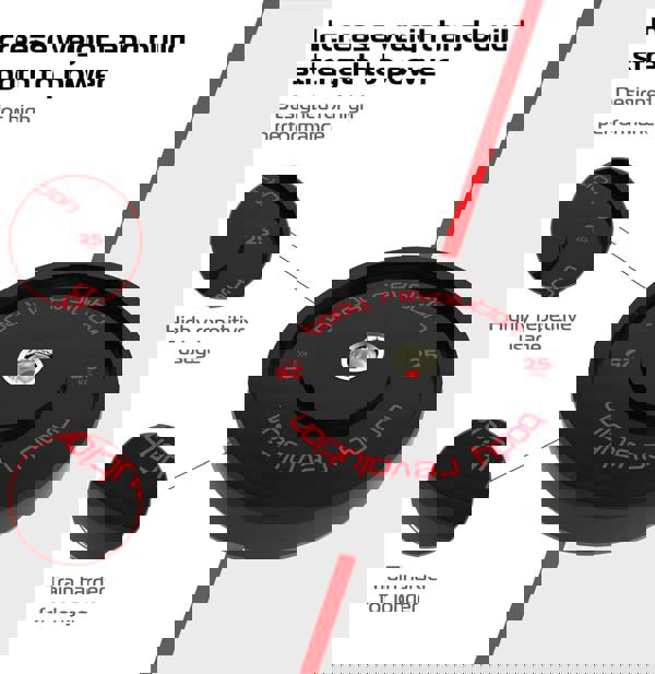 Black Olympic bumper plate, 25kg, featuring a durable rubber surface, raised lettering, and a central steel hub for easy handling