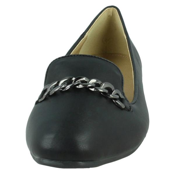 Spot On Ladies Spot On Chain Trim Flat Ballerina Shoes F80015